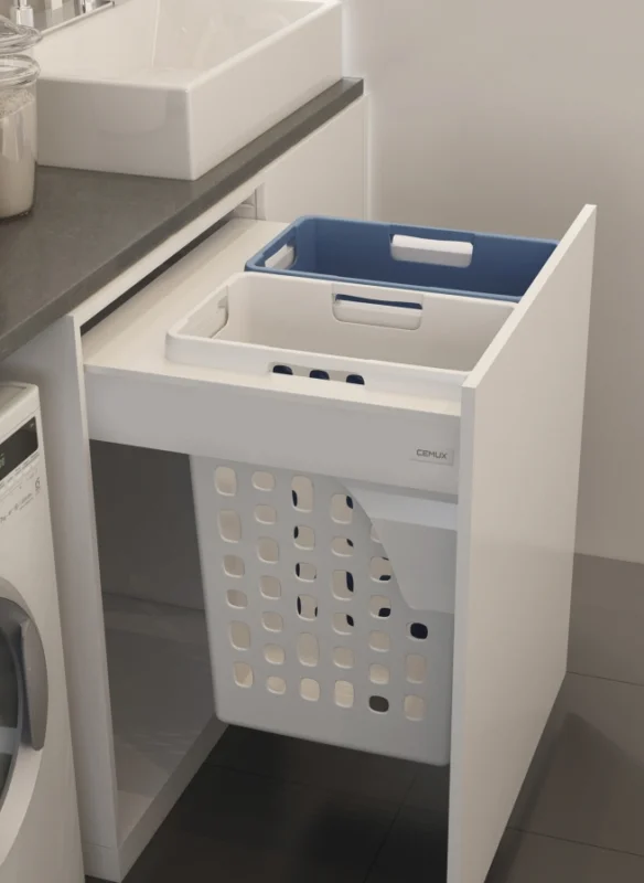Značkový Koš na prádlo výsuvný 600 mm - 2x35 l bílý/modrý