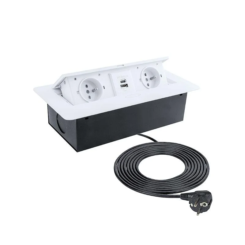 Výklopná zásuvka Box 2x230V a 2xUSB A/C nabíječka s 3 m kabelem - bílá Akční Nabídka