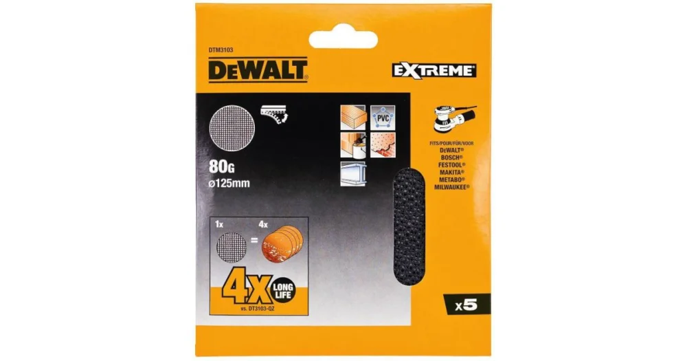 DeWALT brusná síťovina, suchý zip, 125 mm, P80 (10 ks) DTM3113 Tovární Cena