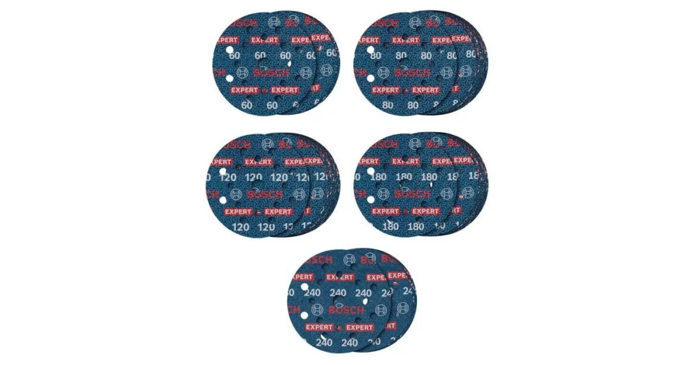 BOSCH 55dílná sada brusných kotoučů EXPERT O780 s fólií, 125 mm, G60 (5×); G80 (15×); G120 (15×); G180 (15×), G240 (5×) 2608902429 Nejlepší Volba