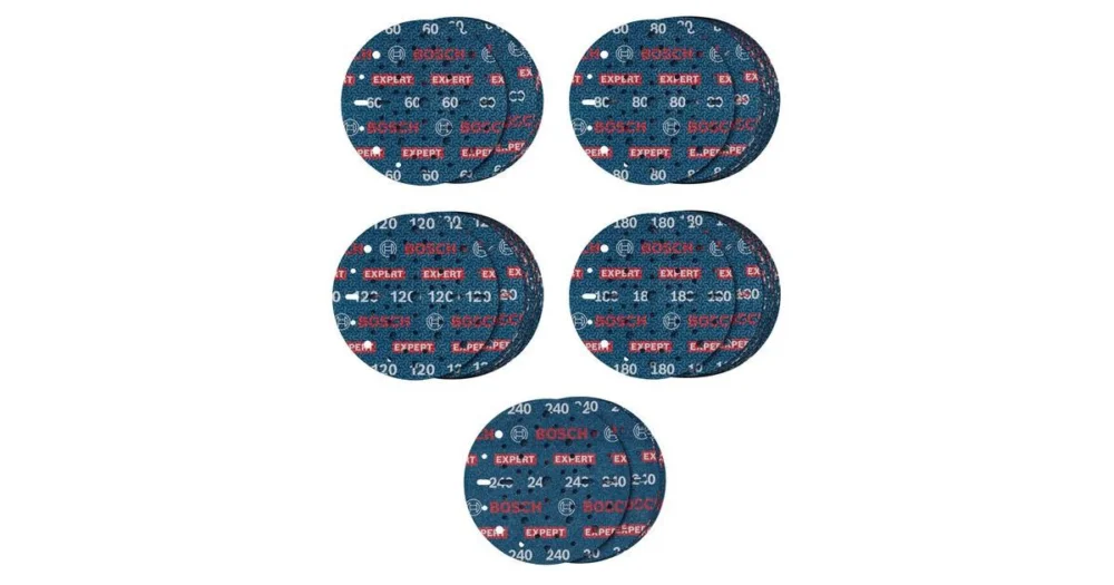 Must-Have BOSCH 55dílná sada brusných kotoučů EXPERT O780 s fólií, 150 mm, G60 (5×); G80 (15×); G120 (15×); G180 (15×), G240 (5×) 2608902470