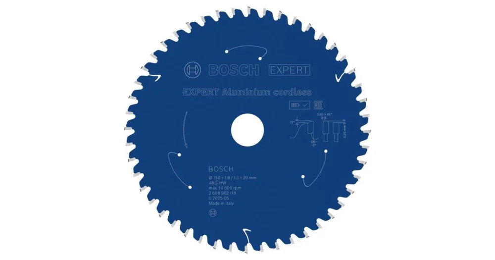 Výprodej BOSCH Pilový kotouč EXPERT Aluminium cordless pro okružní pilu, 150 × 1,8/1,3 × 20 mm, T48 2608902118