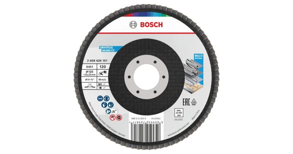 BOSCH Lamelový brusný kotouč X451, 125 × 22,23 mm, G120, T27, 60 ks 2608626151 Omezená Nabídka