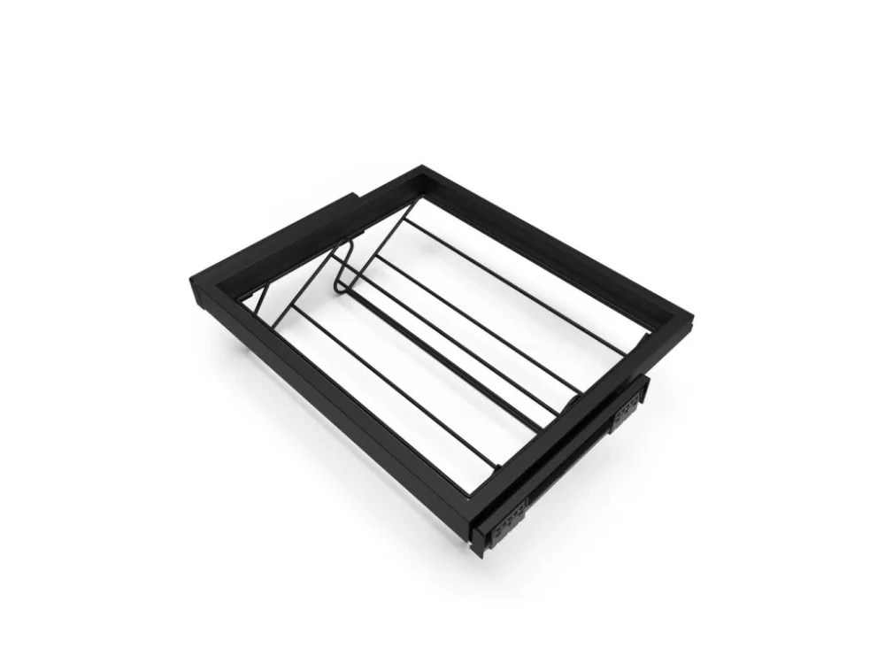 Must-Have Výsuvný botník do skříně s kovovým rámem a tlumeným dovíráním – černý (60 / 80 / 90 cm)