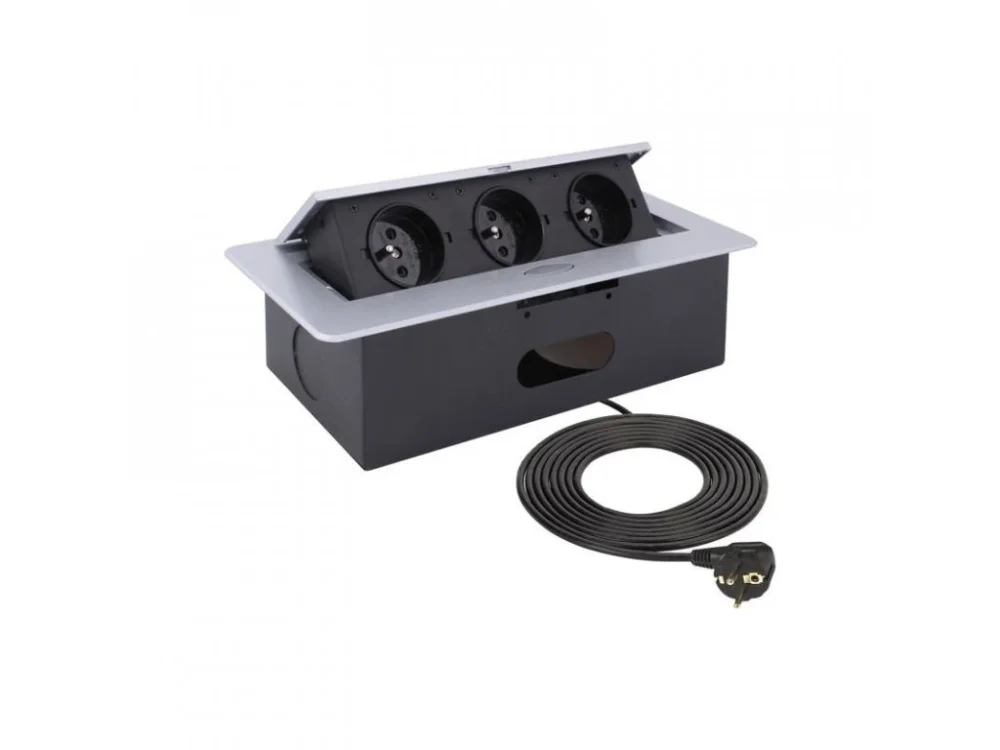 Design Light výklopná zásuvka BOX 3x 230V s 1,5m kabelem hliník Rychlé Dodání