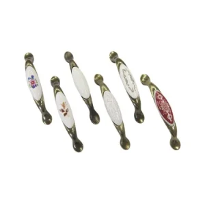 Zlevněný nábytková retro úchytka kombinovaná, madlo oválné, rozteč 96mm, staromosaz / porcelán