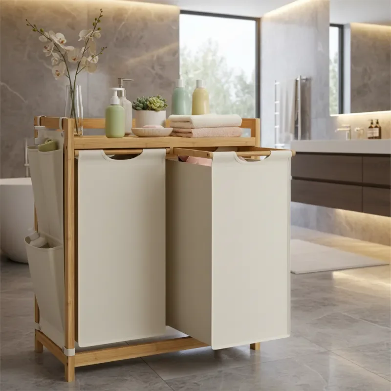 Akce Koš na prádlo SPA HARMONY DUO / Bílá + přírodní dřevo
