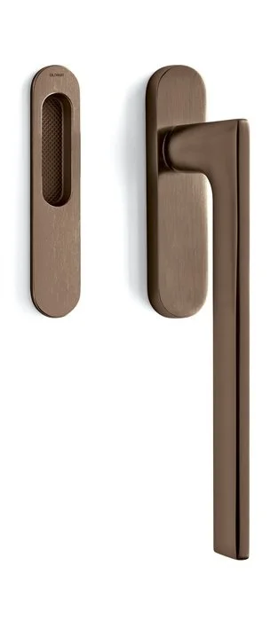 Značkový Klika pro HS portály Olivari Lotus Superfinish bronz satin, Bez zamykání, vnější strana s mušlí
