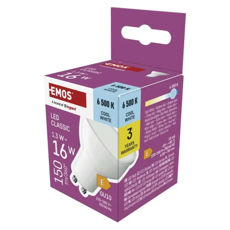 LED žárovka Classic MR16 bílá / GU10 / 1,3 W (16 W) / 150 lm / studená bílá Ověřený