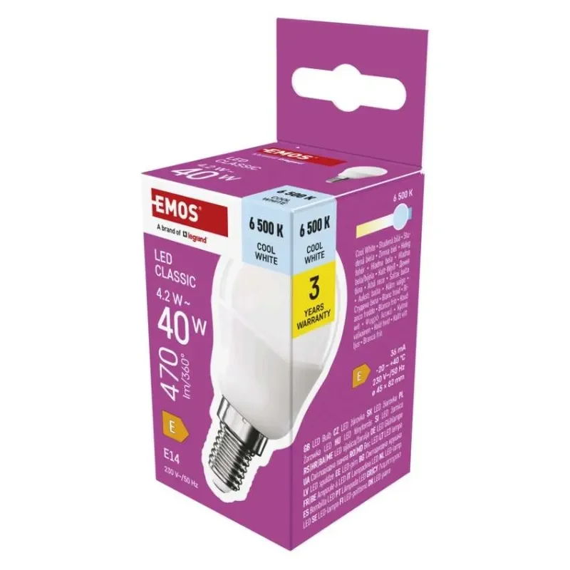 Výprodej LED žárovka Classic Mini Globe / E14 / 4,2 W (40 W) / 470 lm / studená bílá