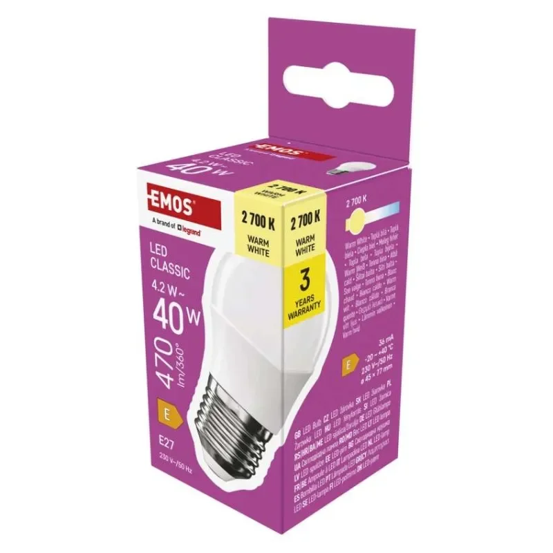 Hit Sezóny LED žárovka Classic Mini Globe / E27 / 4,2 W (40 W) / 470 lm / teplá bílá