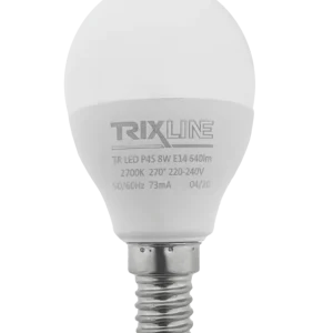Značkový LED žárovka Trixline 8W E14 P45 teplá bílá