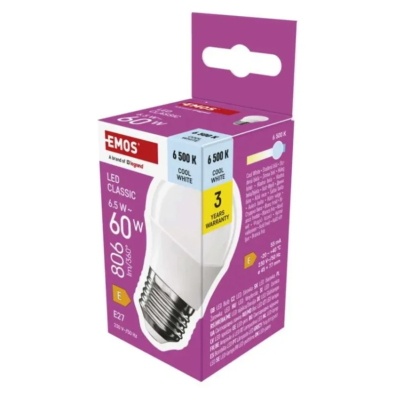 LED žárovka Classic Mini Globe / E27 / 6,5 W (60 W) / 806 lm / studená bílá Levný