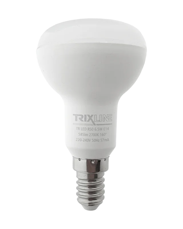 Aktuální LED žárovka Trixline 6,5W 585lm E14 R50 teplá bílá