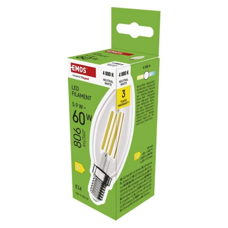 Zlevněný LED žárovka Filament svíčka / E14 / 5,9 W (60 W) / 806 lm / neutrální bílá