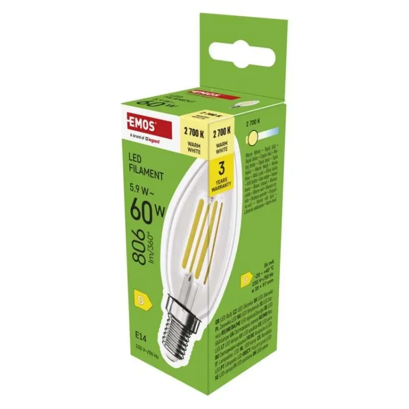 Akce LED žárovka Filament svíčka / E14 / 5,9 W (60 W) / 806 lm / teplá bílá
