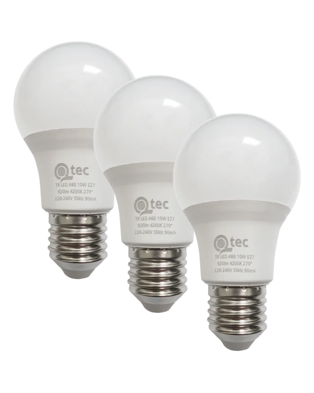 Autentický LED žárovky 10W/920lm/A60/E27 neutrální bílá 3 PACK Qtec