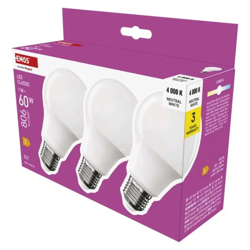 LED žárovka Classic A60 / E27 / 7 W(60 W) / 806 lm / neutrální bílá Jen Po Omezenou Doba