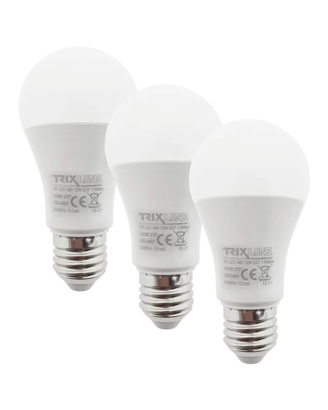 Sleva LED žárovka Trixline 12W A60 E27 neutrální bílá 3 PACK
