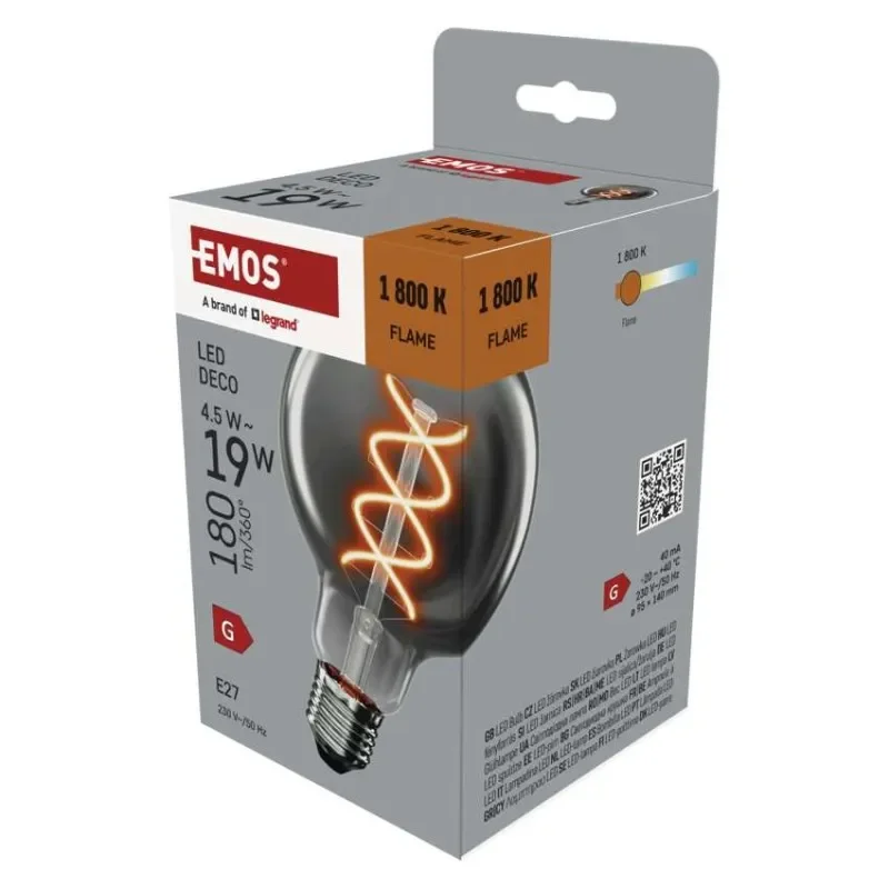 LED žárovka DECO SMOKED G95 / E27 / 4,5 W (19 W) / 180 lm / flame Vrácení Zdarma
