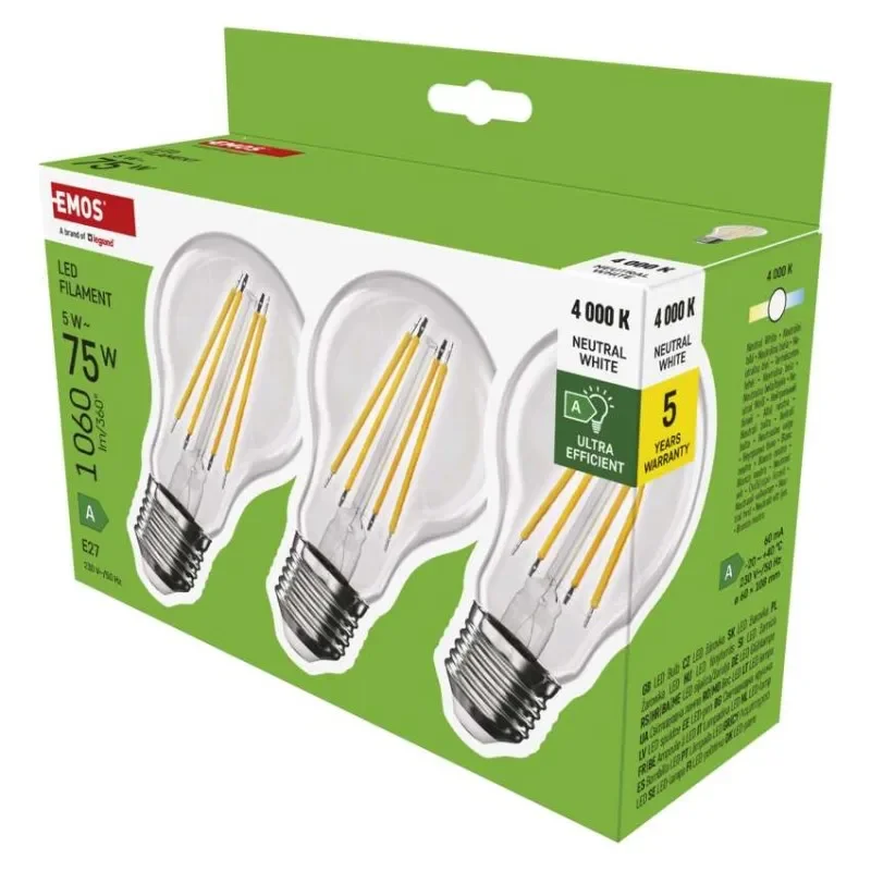 LED žárovka Filament A CLASS A60 / E27 / 5 W (75 W) / 1 060 lm / neutrální bílá Hit Sezóny
