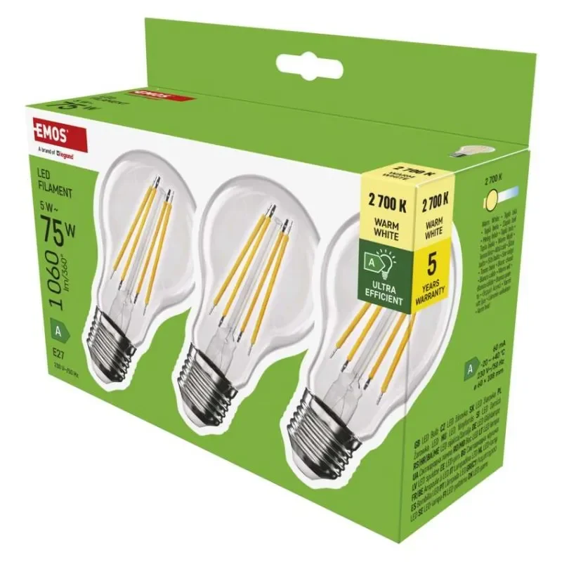 Cenová Bomba LED žárovka Filament A60 A CLASS/ E27 / 5 W (75 W) / 1 060 lm / teplá bílá