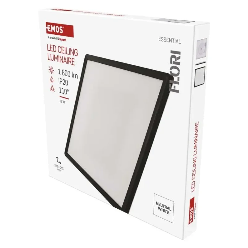 Bezpečná Platba LED přisazené svítidlo FLORI čtvercové, černé, 18W, neutrální bílá