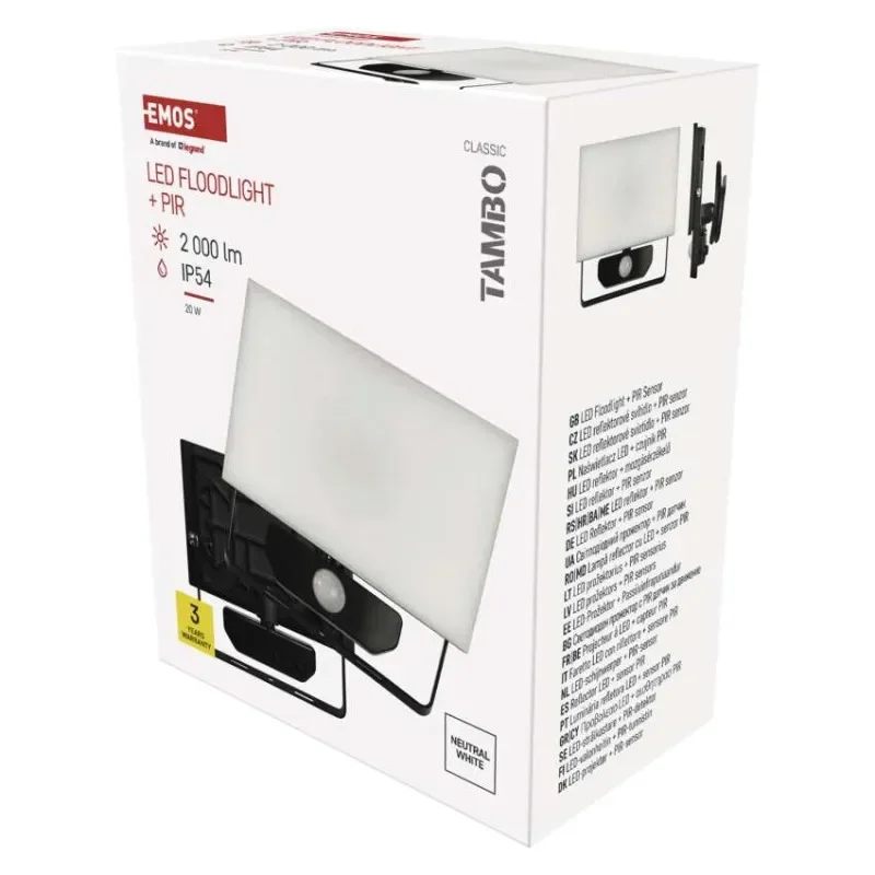 LED reflektor TAMBO se senzorem pohybu, 20 W, 2000 lm, černý Levný