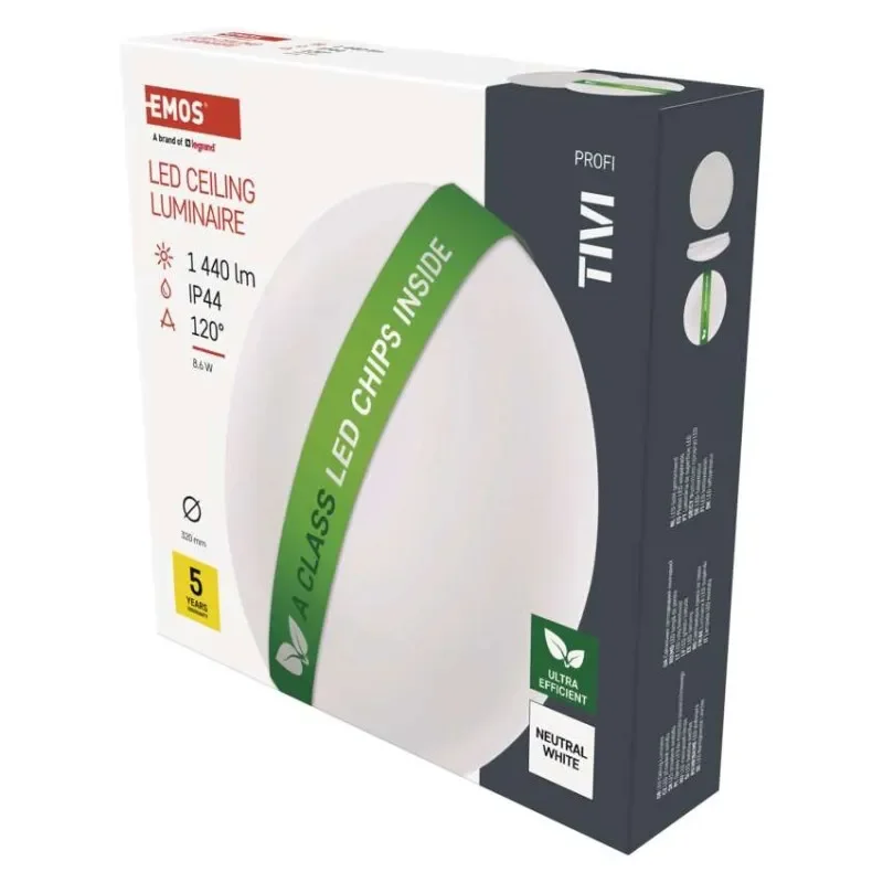LED přisazené svítidlo TIVI, A CLASS, kruhové bílé 8,6W, IP44, Neutrální bílá Levný