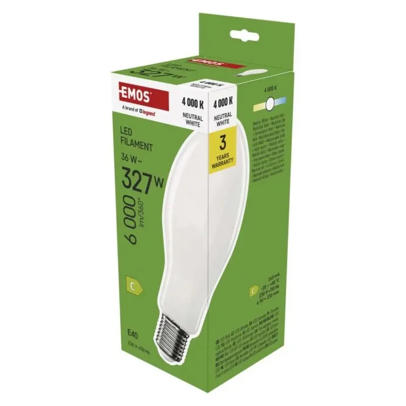 LED žárovka Filament ED90 / E40 / 36 W (327 W) / 6 000 lm / neutrální bílá Víkendová Akce