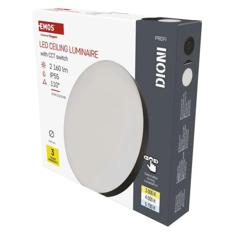 LED přisazené svítidlo DIONI kruhové, černé, 18W, se změnou CCT Doprava Zdarma