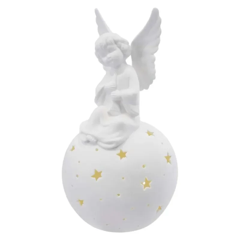 LED keramický anděl, 29 cm, 2x AA, vnitřní, teplá bílá Top Prodej