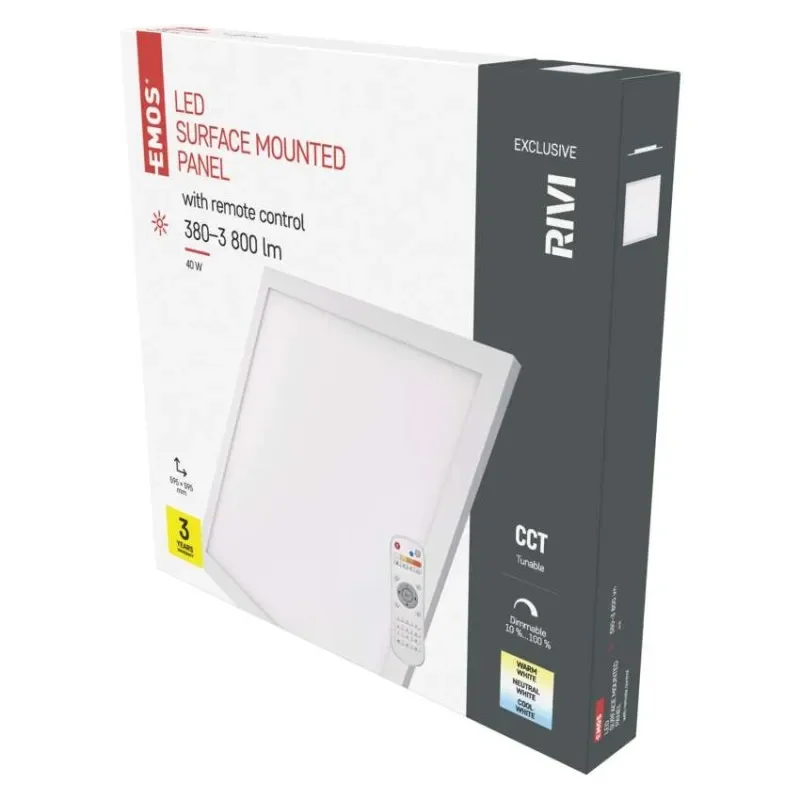 Ověřený LED přisazené svítidlo RIVI, čtvercové 40W, stmív. se změnou CCT